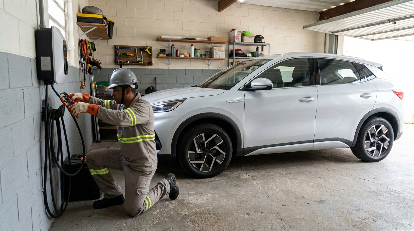 Eletricista instalando carregador de carro eletrico em Cabo Frio‑RJ