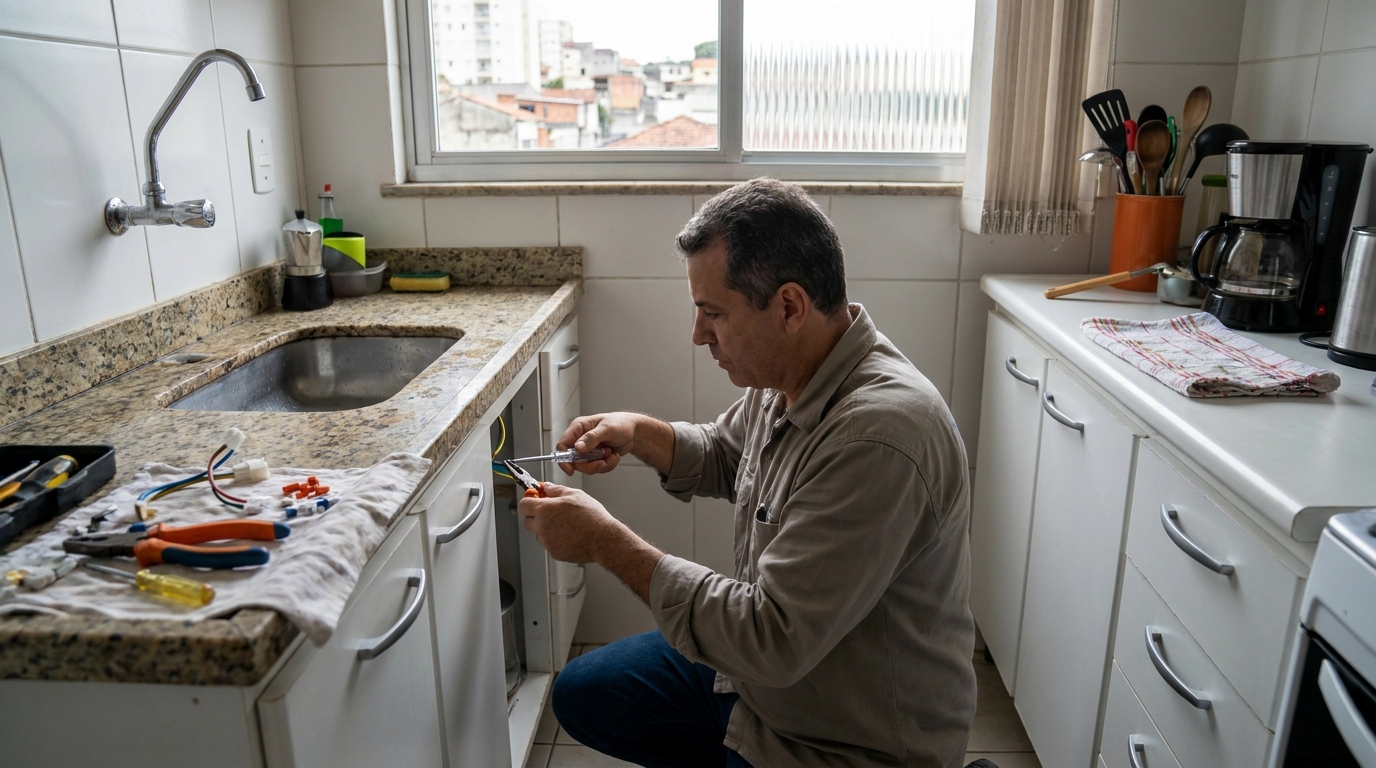 Eletricista instalando torneira eletrica em Cabo Frio‑RJ
